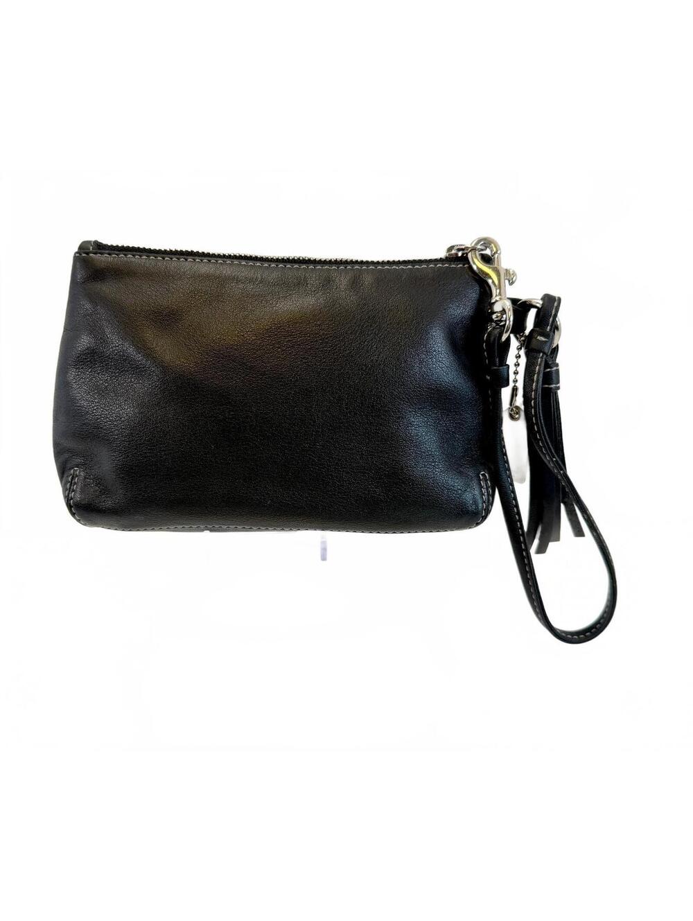 Coach | Leatherware Tassel Leather Wristlet Pouch | Black Silver